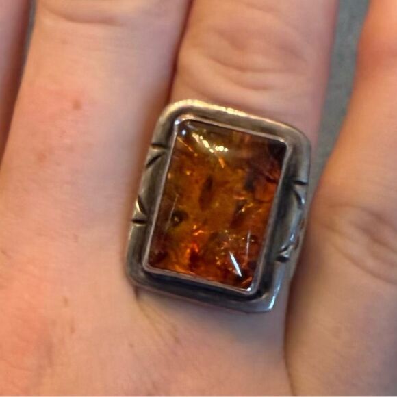 Amber and Silver Women's Ring